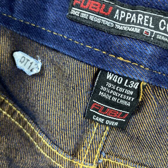 Vintage Y2k FUBU Baggy Jeans Mens 40x34 Blue Raw Denim Skater Wide Leg - Picture 6 of 14